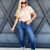 Risen Crop Boyfriend Cuffed Jean In Dark - Infinity Raine