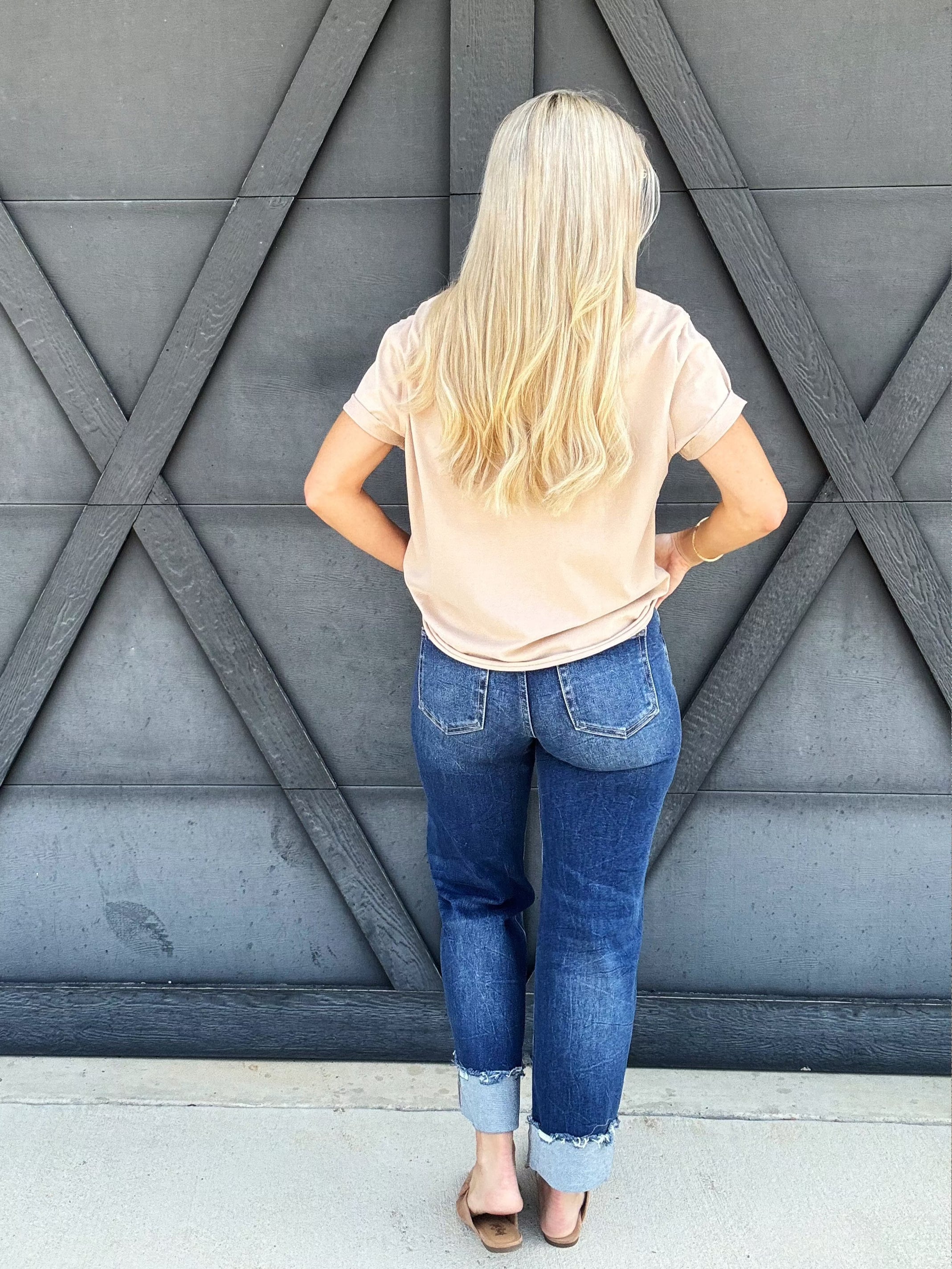Risen Crop Boyfriend Cuffed Jean In Dark - Infinity Raine