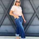 Risen Crop Boyfriend Cuffed Jean In Dark - Infinity Raine