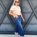 Risen Crop Boyfriend Cuffed Jean In Dark - Infinity Raine