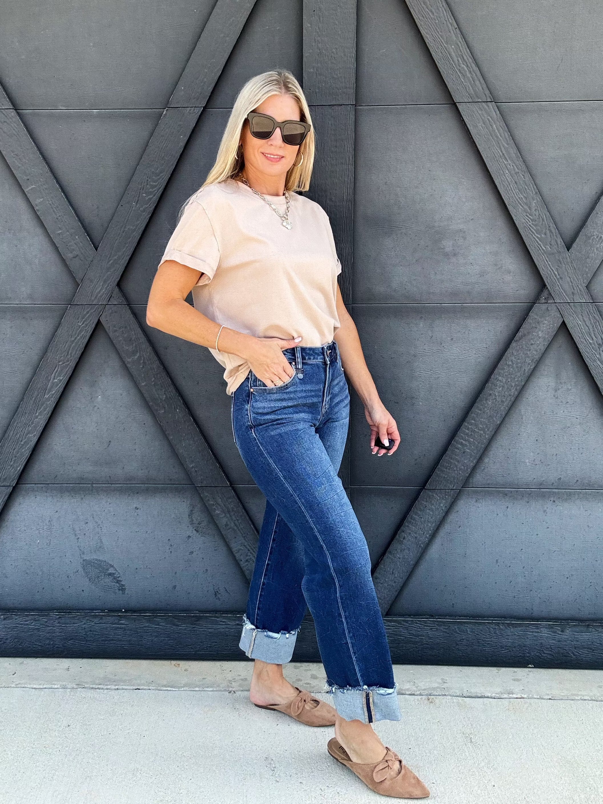 Risen Crop Boyfriend Cuffed Jean In Dark - Infinity Raine