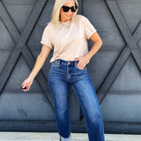 Risen Crop Boyfriend Cuffed Jean In Dark - Infinity Raine