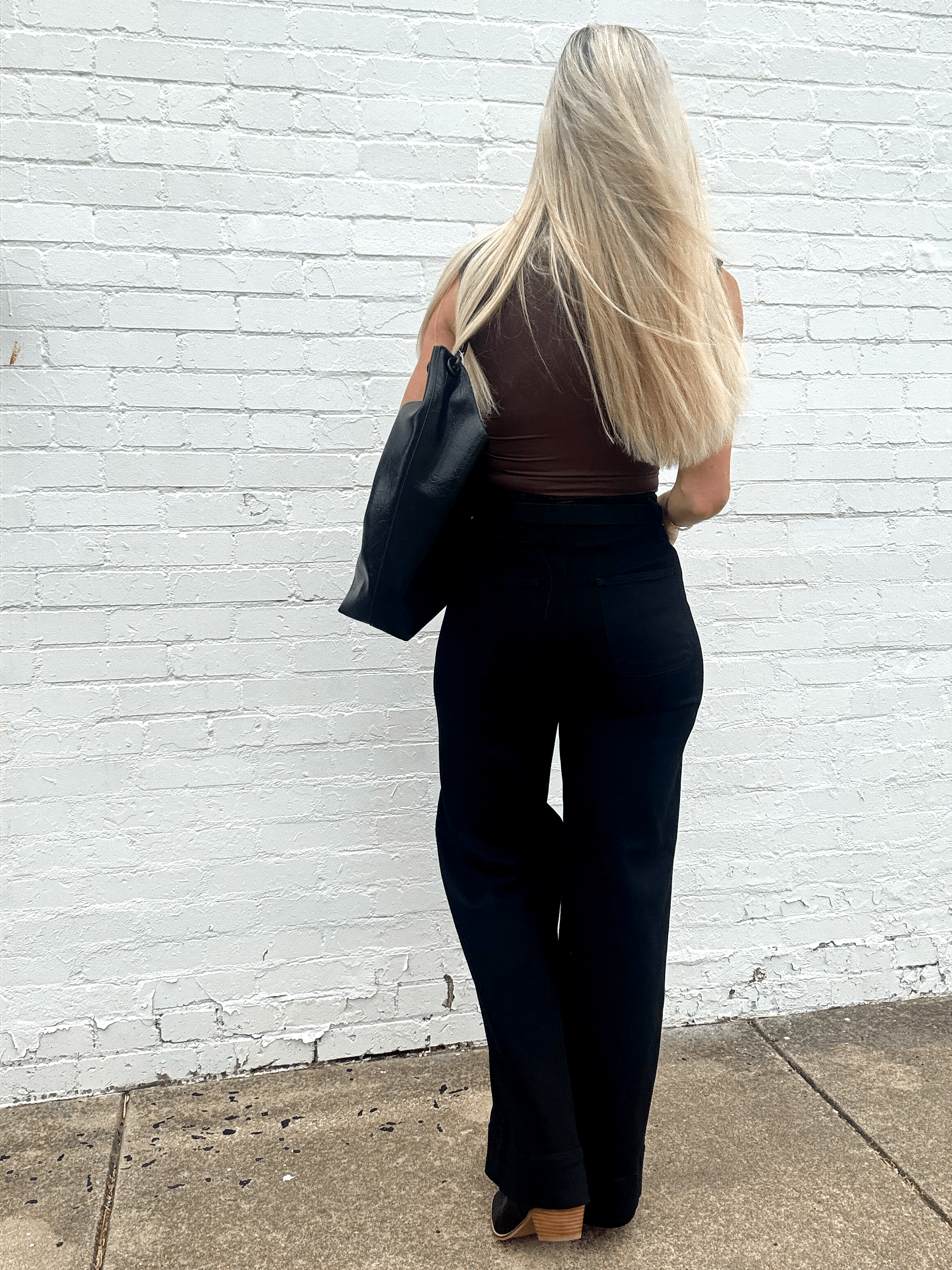 Risen Double Button Wide Leg Pants In Black - Infinity Raine