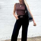 Risen Double Button Wide Leg Pants In Black - Infinity Raine