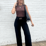 Risen Double Button Wide Leg Pants In Black - Infinity Raine