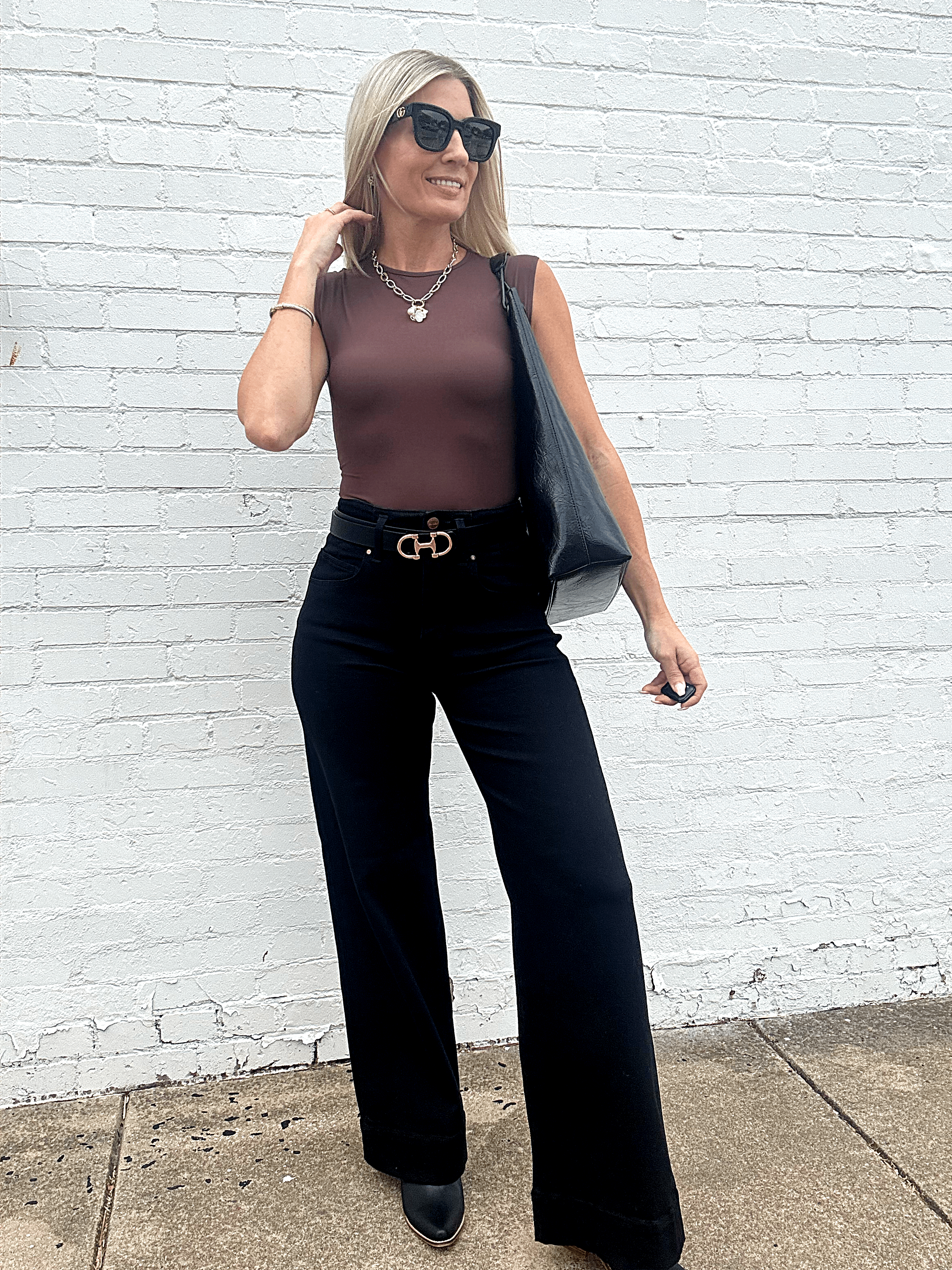 Risen Double Button Wide Leg Pants In Black - Infinity Raine