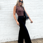 Risen Double Button Wide Leg Pants In Black - Infinity Raine