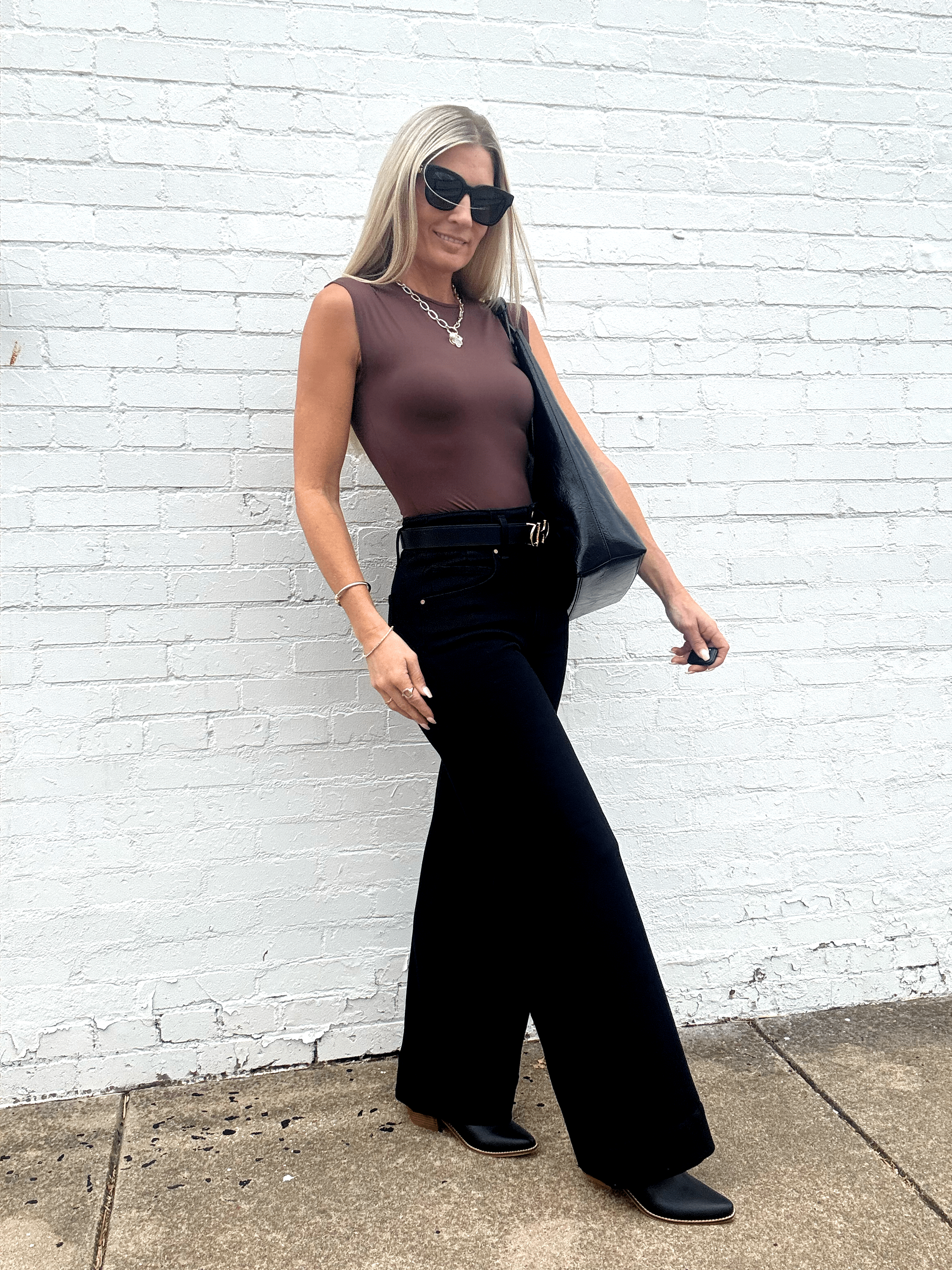 Risen Double Button Wide Leg Pants In Black - Infinity Raine