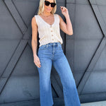 Risen High Rise Crop Wide Leg Jean In Medium - Infinity Raine