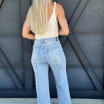 Risen High Waist Wide Leg Pintuck Jeans In Light Denim - Infinity Raine