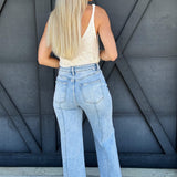 Risen High Waist Wide Leg Pintuck Jeans In Light Denim - Infinity Raine
