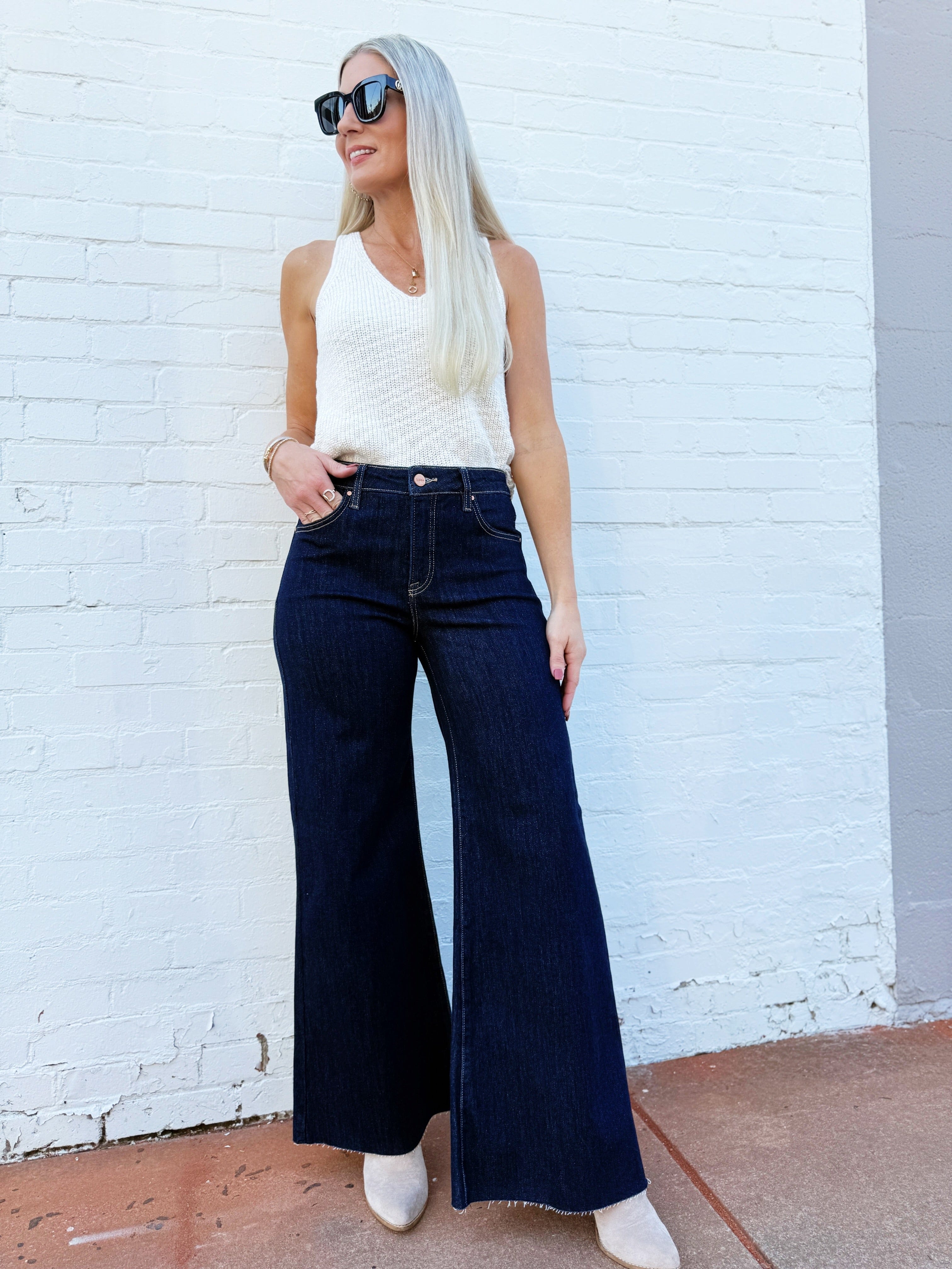 RISEN Bottoms - Pants Risen Lurex Wide Leg Jeans in Dark