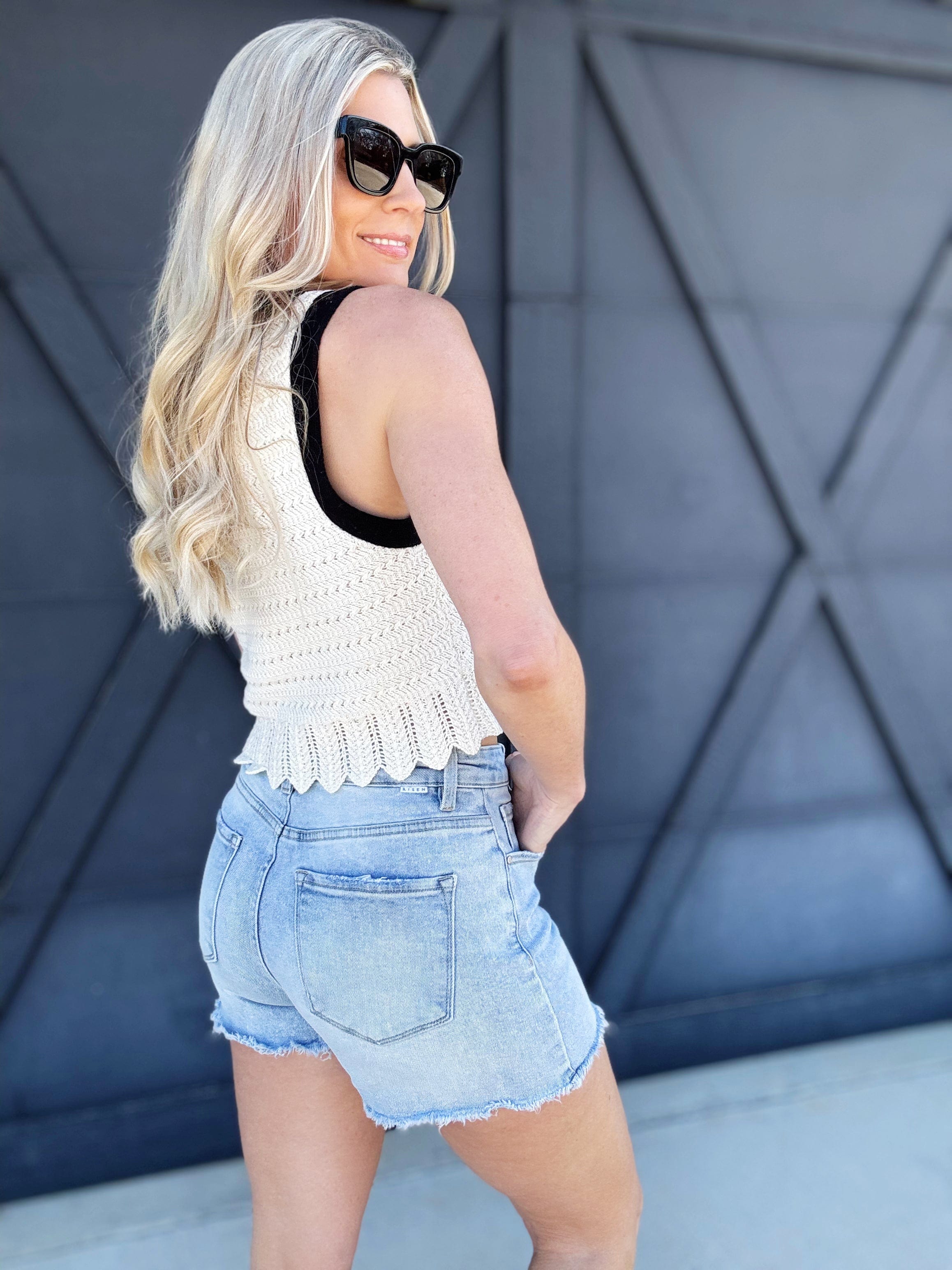 Risen High Rise Fray Hem Shorts In Light - Infinity Raine