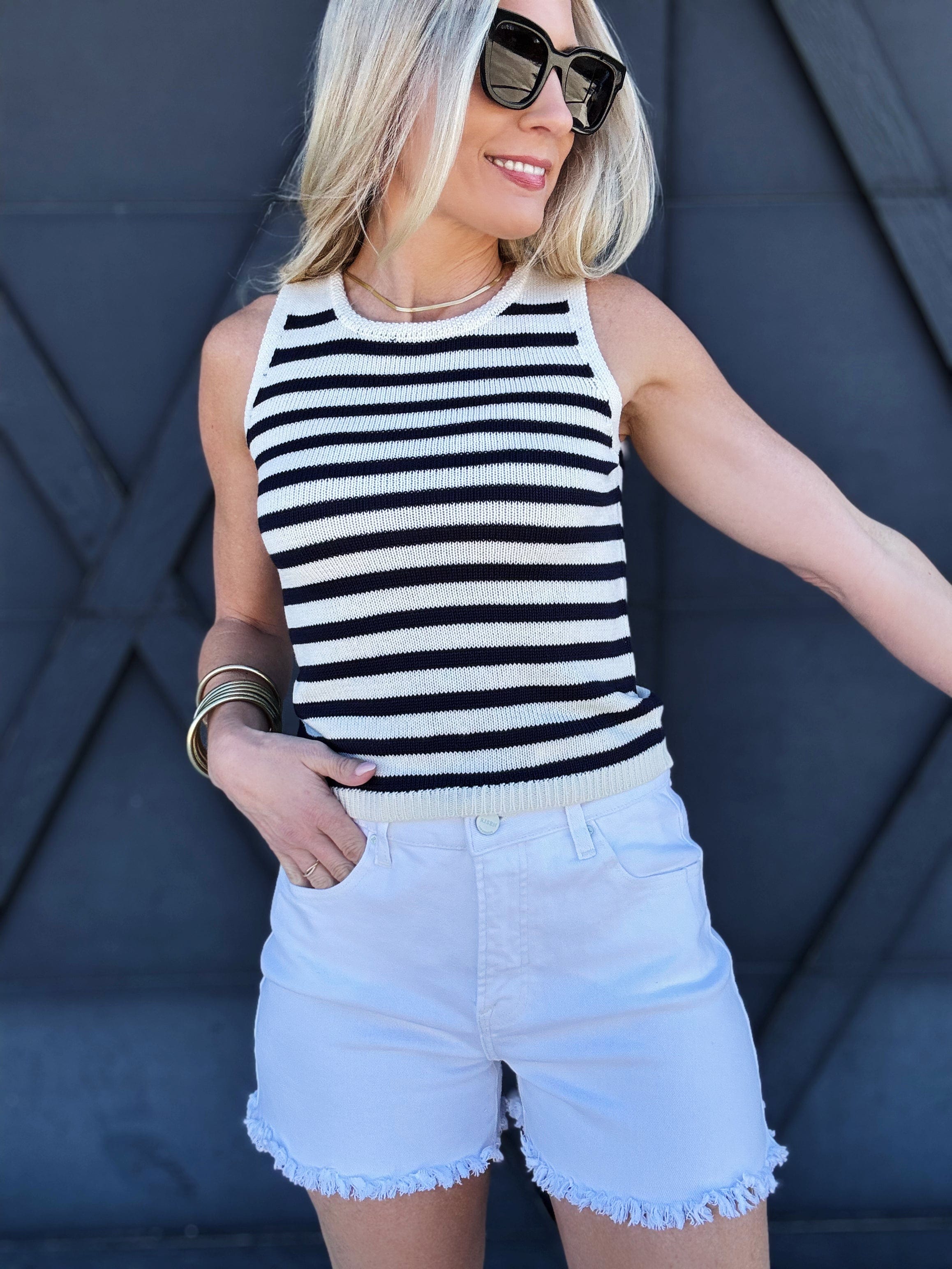 Risen High Rise Fray Hem Shorts In White - Infinity Raine