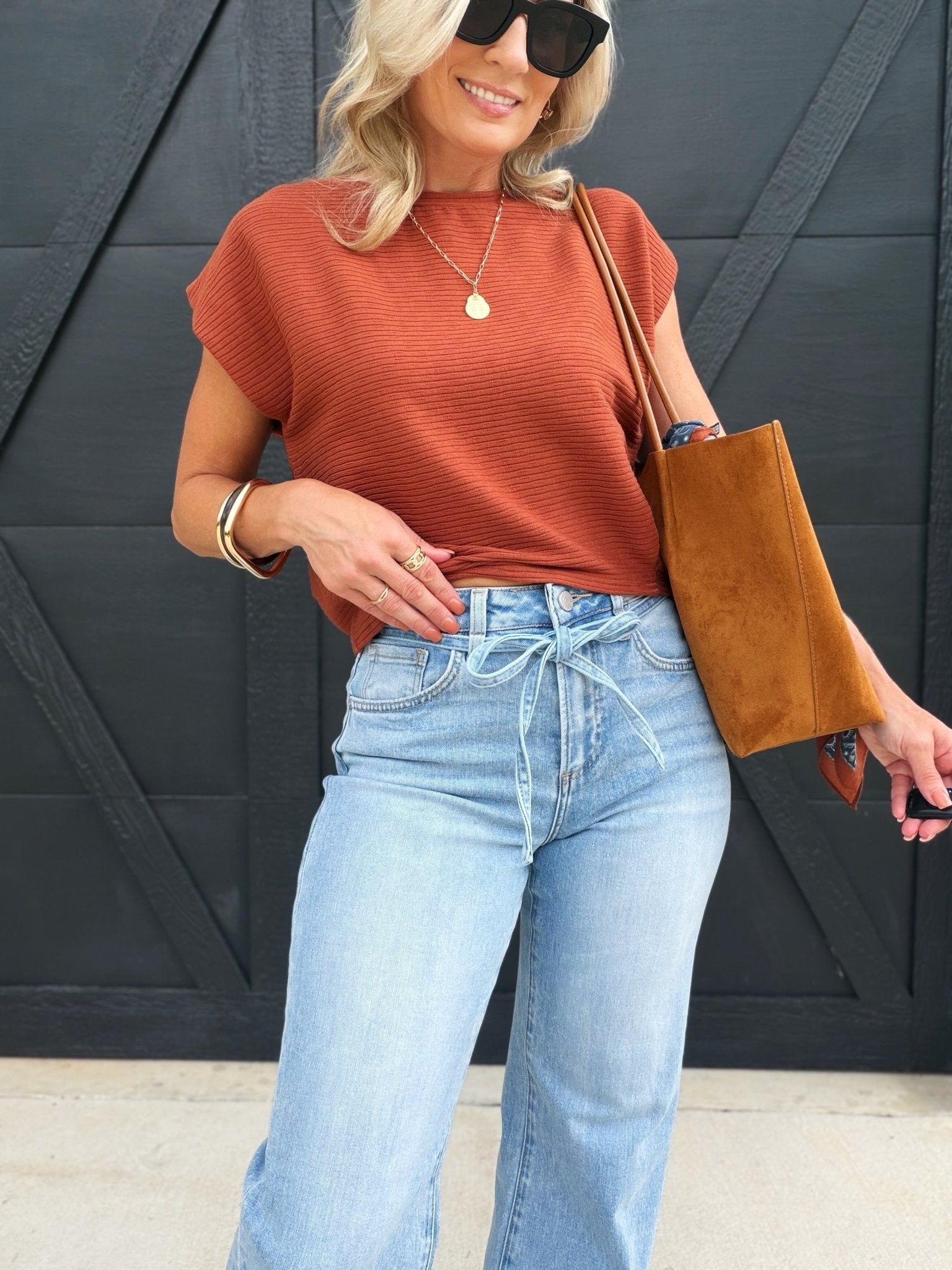 Risen High Rise Wide Jeans With Waist String Details In Light - Infinity Raine