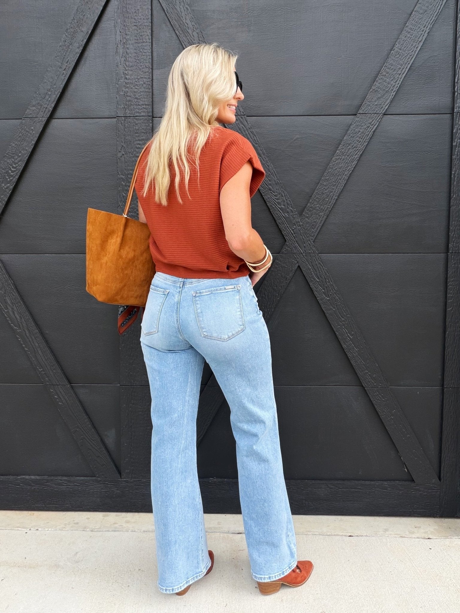Risen High Rise Wide Jeans With Waist String Details In Light - Infinity Raine