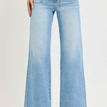 Risen High Rise Wide Jeans With Waist String Details In Light - Infinity Raine