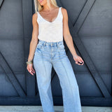 Risen High Waist Wide Leg Pintuck Jeans In Light Denim - Infinity Raine