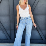 Risen High Waist Wide Leg Pintuck Jeans In Light Denim - Infinity Raine