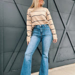 Risen High Rise Front Patch Pocket Bell Bottom Jeans-Medium Wash - Infinity Raine