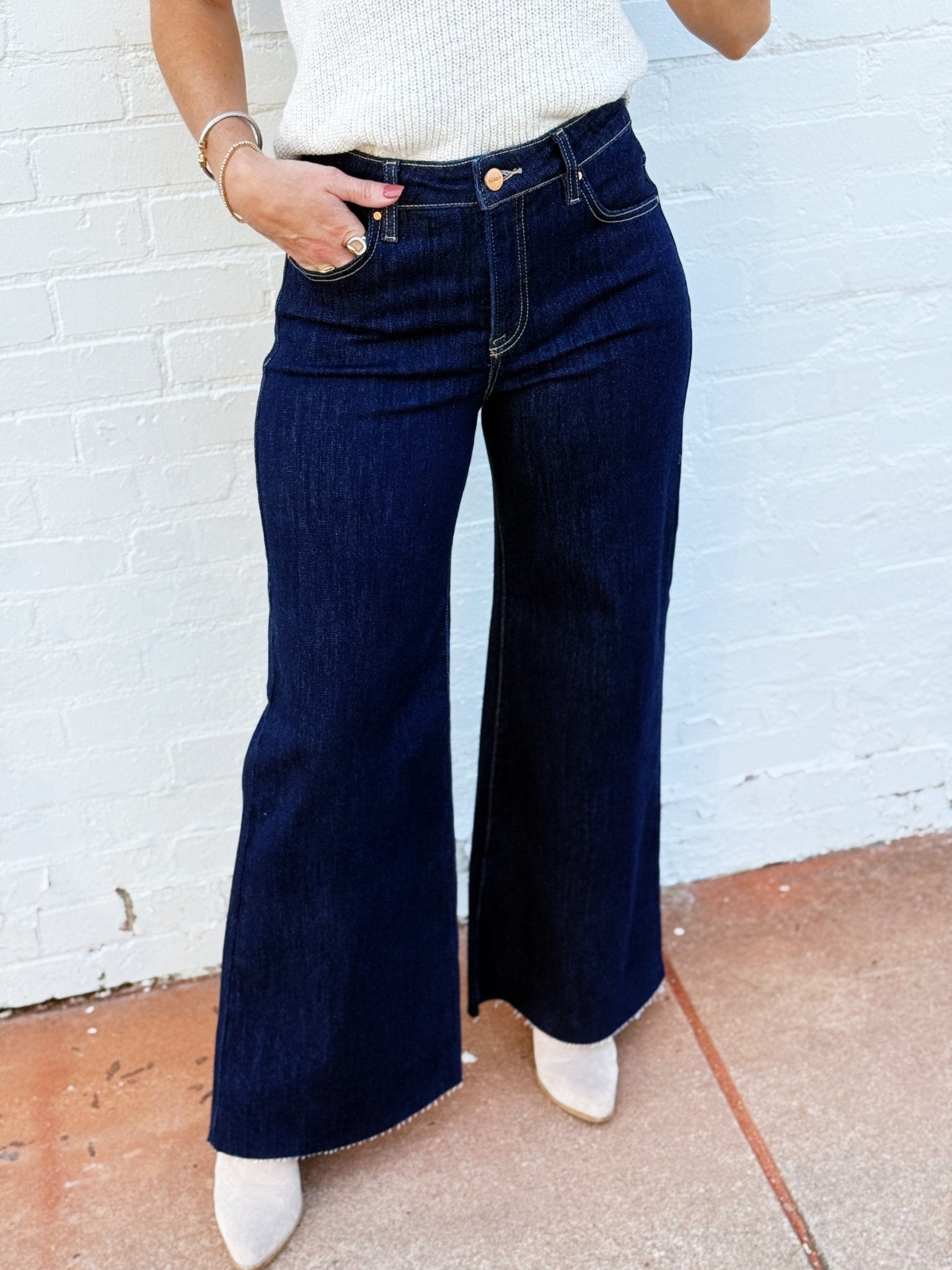 Risen Lurex Wide Leg Jeans in Dark - Infinity Raine