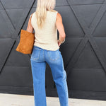 Risen Slouchy Cropped Barrel Jeans With Contrast Wash In Medium - Infinity Raine