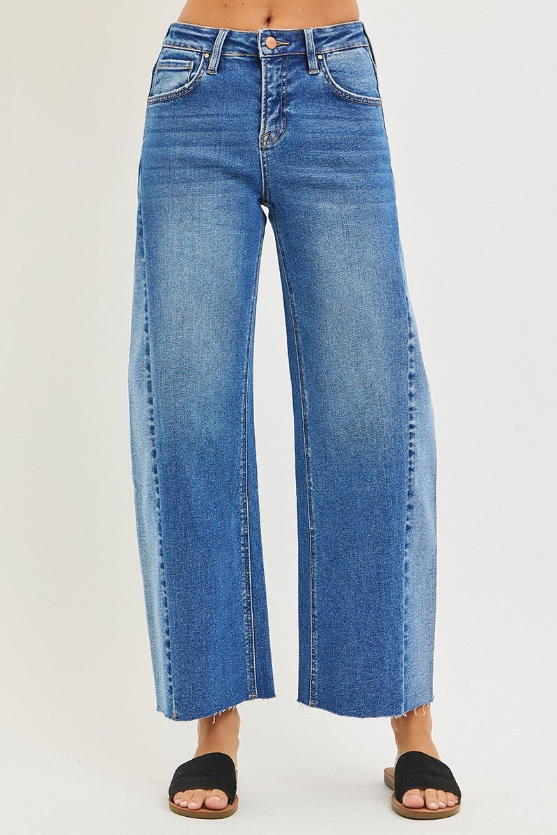 Risen Slouchy Cropped Barrel Jeans With Contrast Wash In Medium - Infinity Raine
