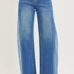 Risen Slouchy Cropped Barrel Jeans With Contrast Wash In Medium - Infinity Raine