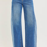 Risen Slouchy Cropped Barrel Jeans With Contrast Wash In Medium - Infinity Raine
