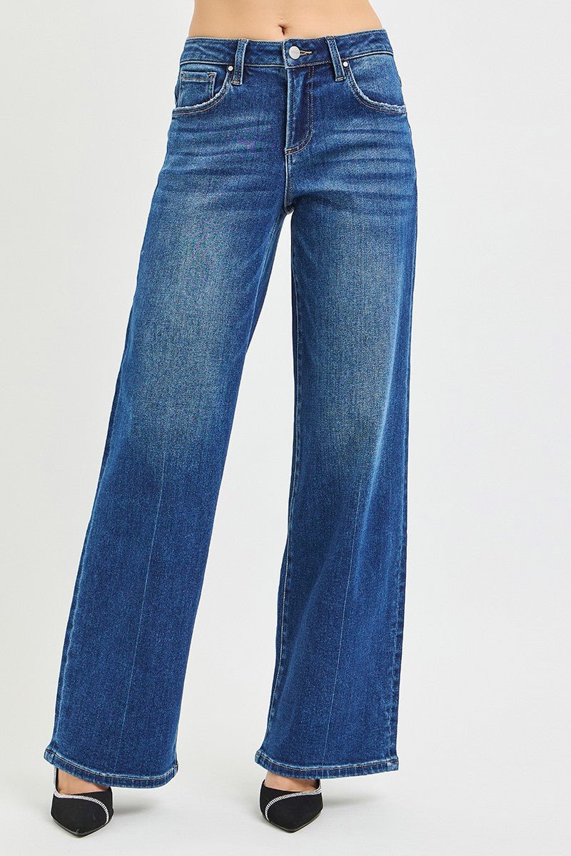 Risen Slouchy Wide Leg Jeans In Dark - Infinity Raine