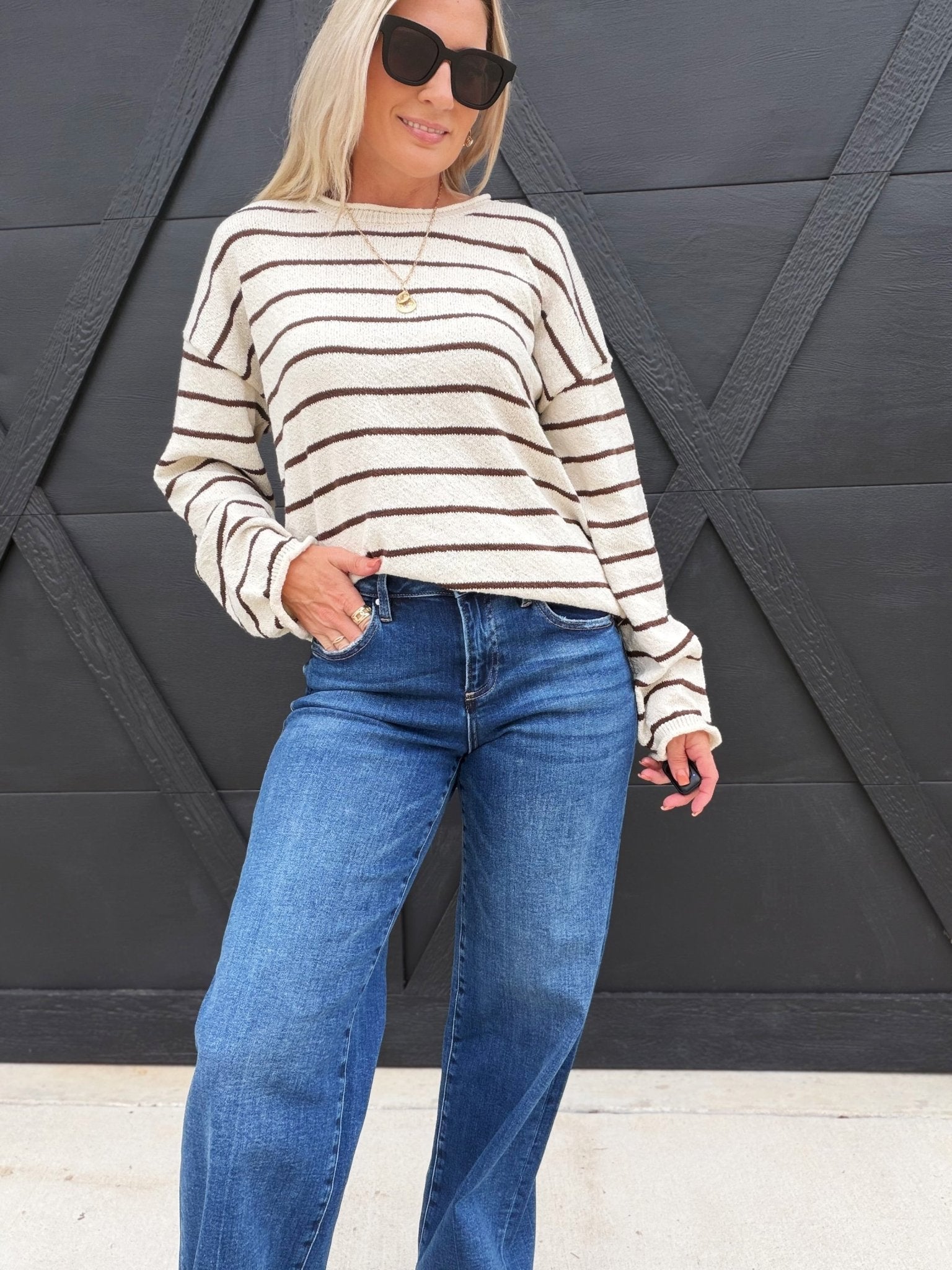 Risen Slouchy Wide Leg Jeans In Dark - Infinity Raine