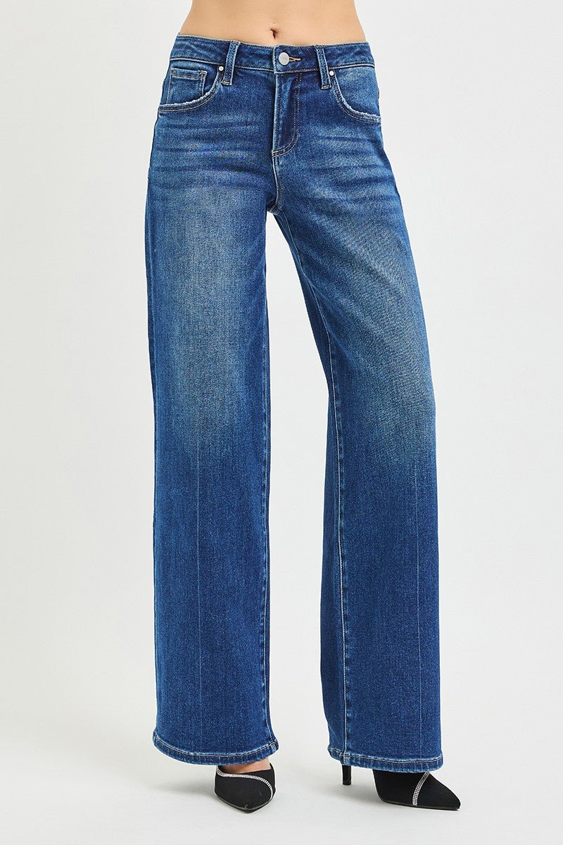 Risen Slouchy Wide Leg Jeans In Dark - Infinity Raine