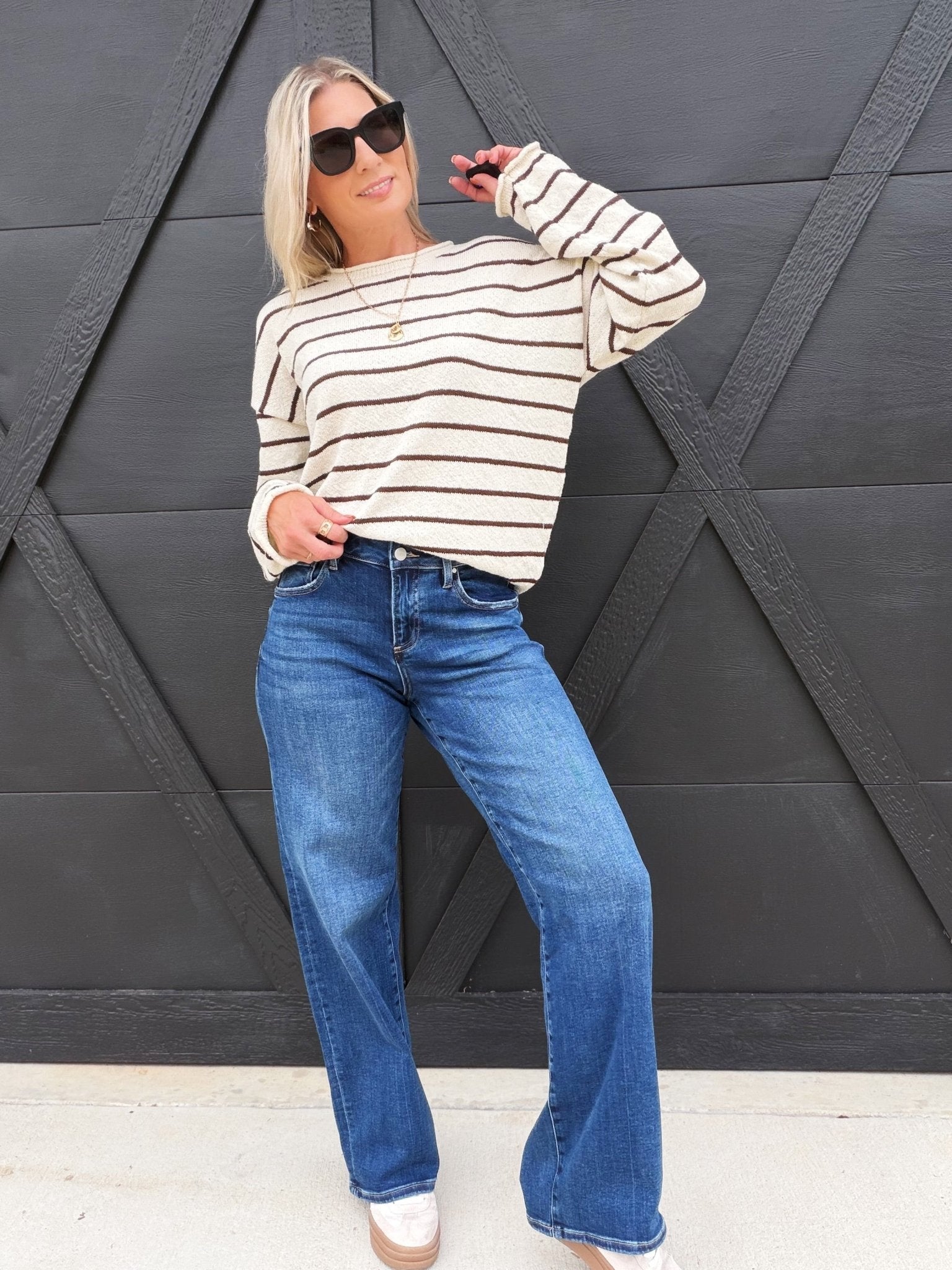 Risen Slouchy Wide Leg Jeans In Dark - Infinity Raine