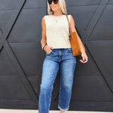 RisenMid Rise Ankle Boyfriend Turn Up Cuffed Jeans In Dark - Infinity Raine