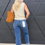 RisenMid Rise Ankle Boyfriend Turn Up Cuffed Jeans In Dark - Infinity Raine