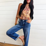 RisenMid Rise Ankle Boyfriend Turn Up Cuffed Jeans In Dark - Infinity Raine