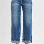 RisenMid Rise Ankle Boyfriend Turn Up Cuffed Jeans In Dark - Infinity Raine