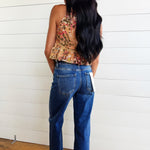 RisenMid Rise Ankle Boyfriend Turn Up Cuffed Jeans In Dark - Infinity Raine