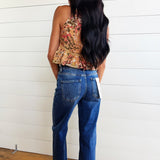 RisenMid Rise Ankle Boyfriend Turn Up Cuffed Jeans In Dark - Infinity Raine