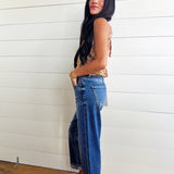 RisenMid Rise Ankle Boyfriend Turn Up Cuffed Jeans In Dark - Infinity Raine