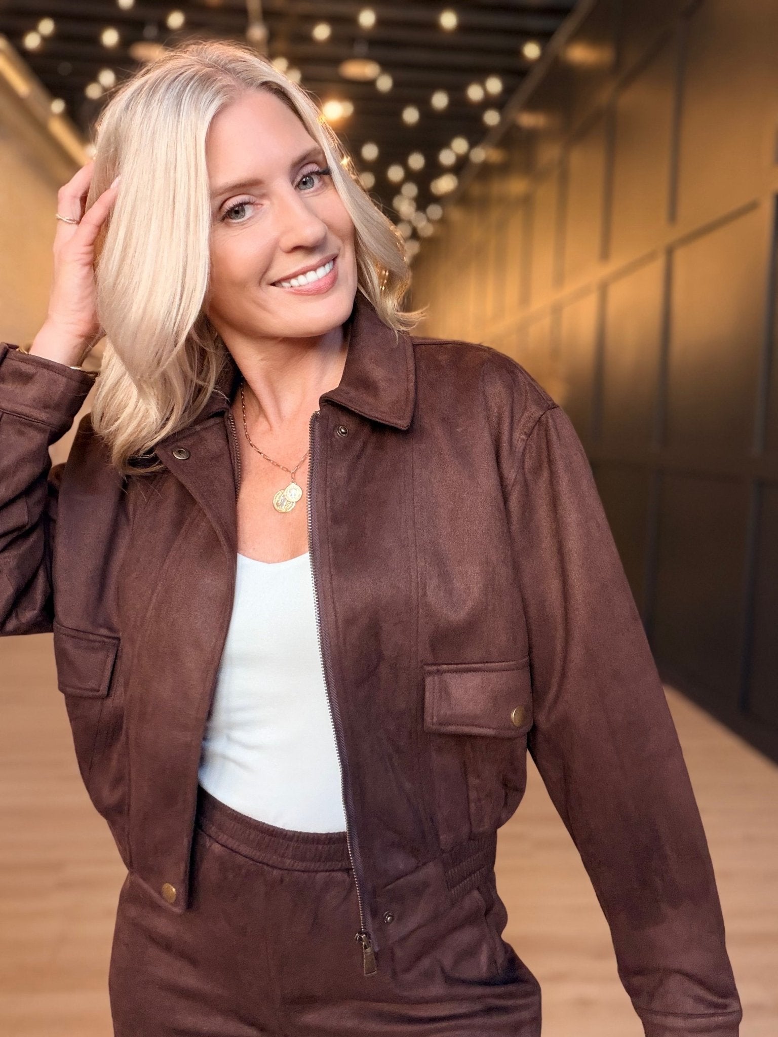 Risk Taker Faux Suede Jacket In Dark Brown - Infinity Raine