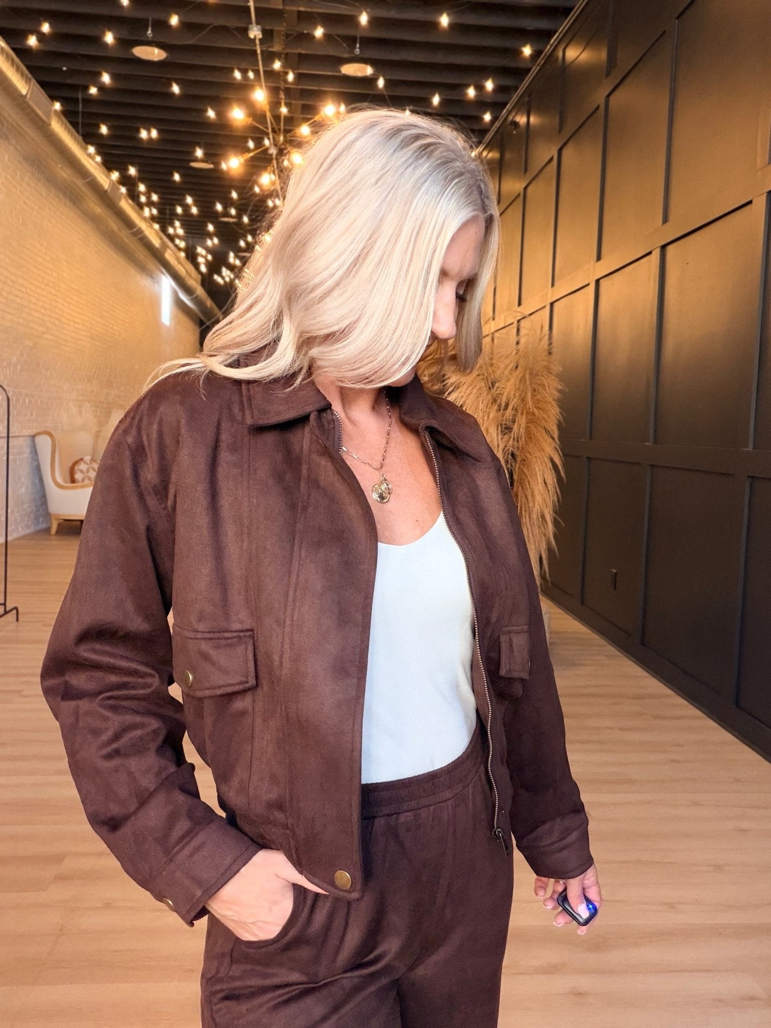 Risk Taker Faux Suede Jacket In Dark Brown - Infinity Raine