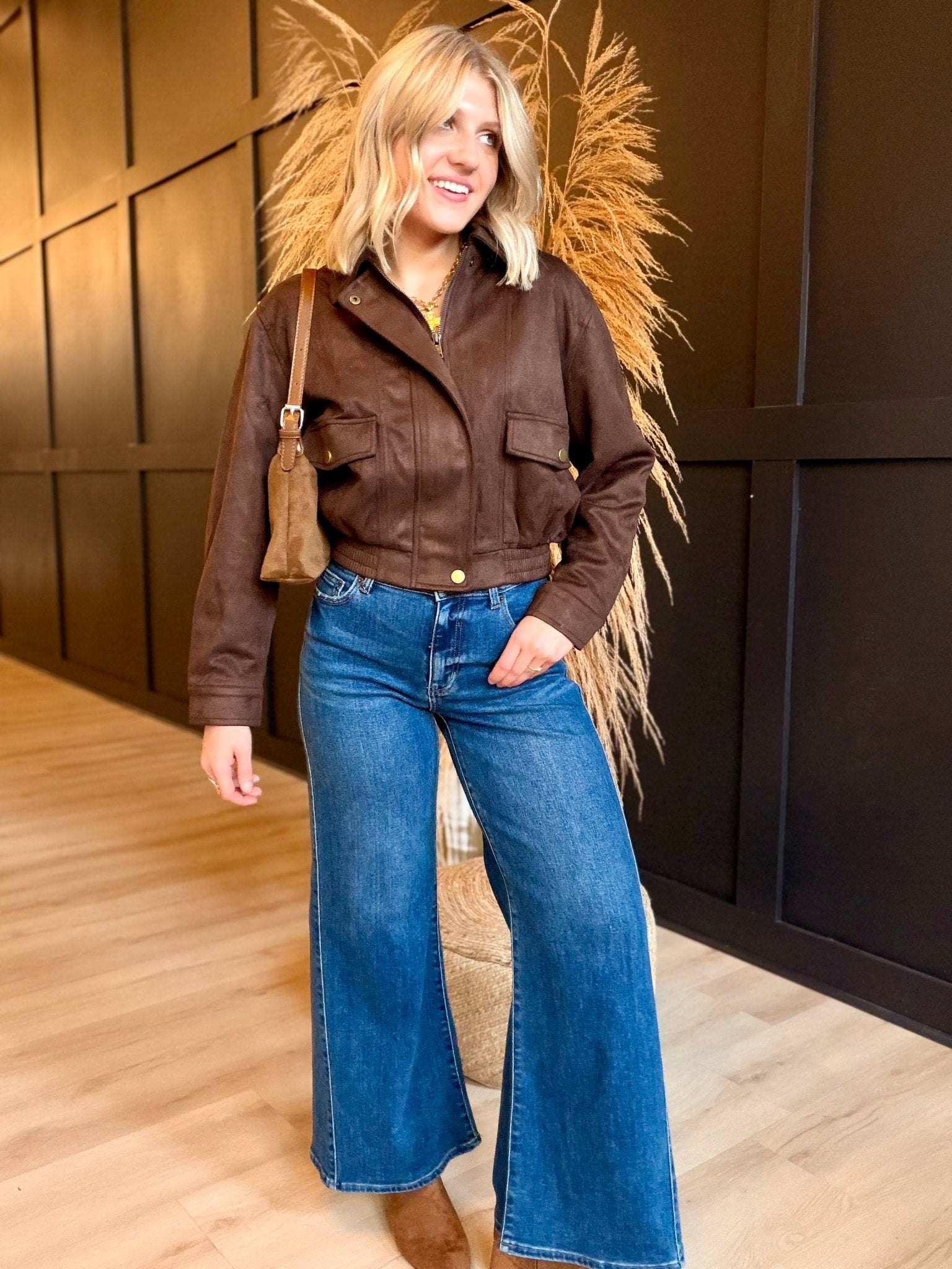 Risk Taker Faux Suede Jacket In Dark Brown - Infinity Raine