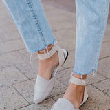 Rollasole Wanderlust Ankle Strap Compact Mules In Beige - Infinity Raine