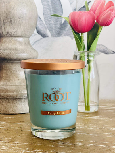 Large Veriglass Root Candle-Crisp Linen Sky - Infinity Raine