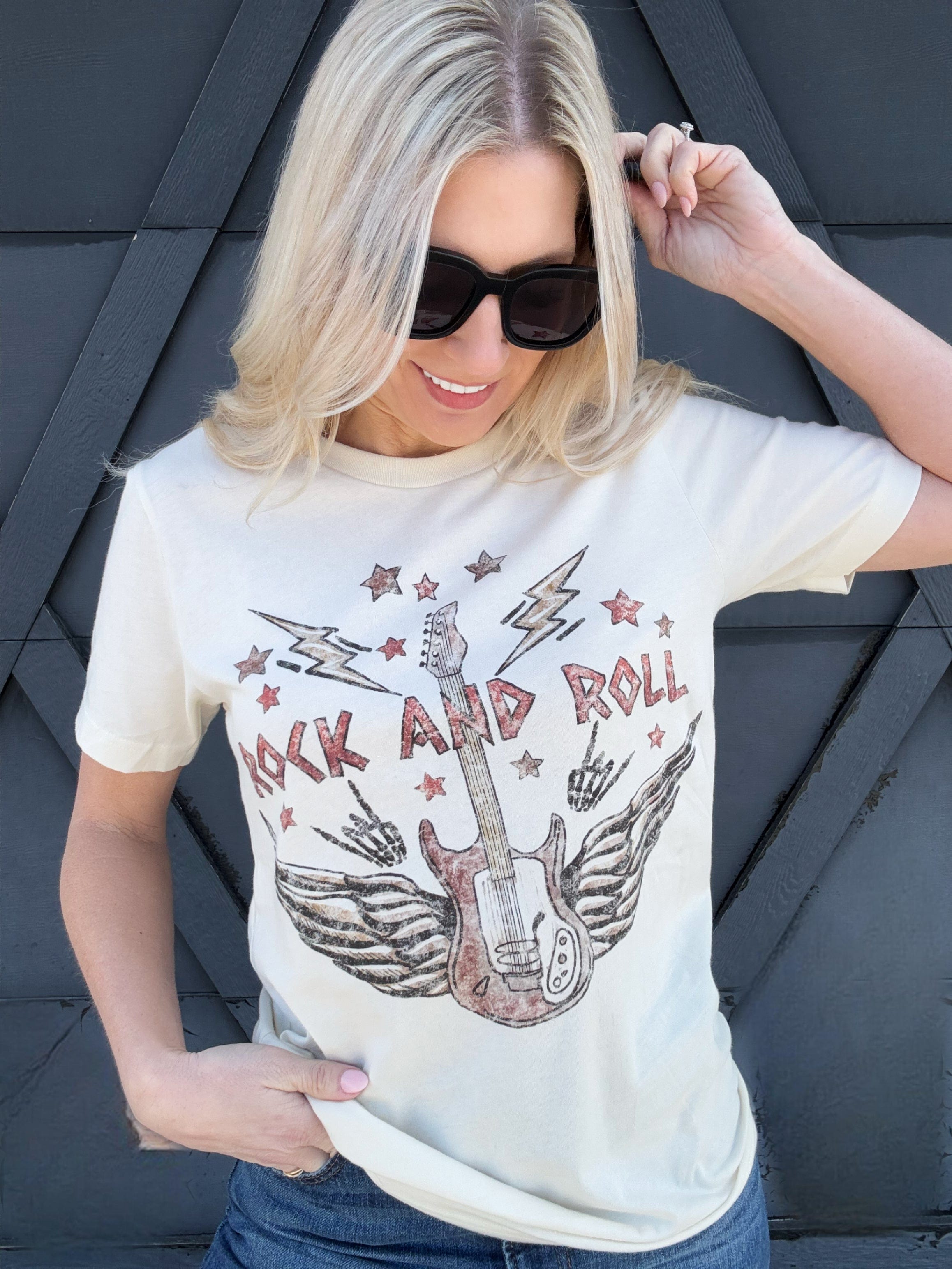 Vintage Rock And Roll Tee In Ivory - Infinity Raine