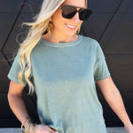 Round Neck Short Sleeve Exposed Seam Knit Top In Green - Infinity Raine