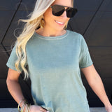 Round Neck Short Sleeve Exposed Seam Knit Top In Green - Infinity Raine