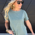 Round Neck Short Sleeve Exposed Seam Knit Top In Green - Infinity Raine