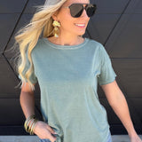 Round Neck Short Sleeve Exposed Seam Knit Top In Green - Infinity Raine